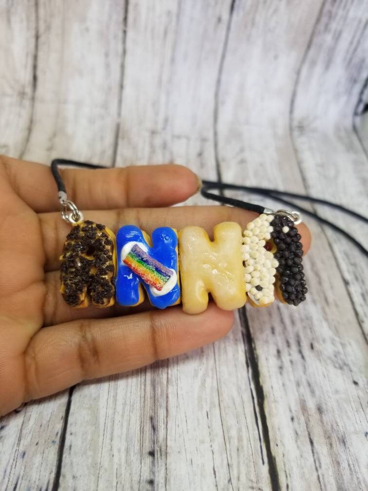 Custom Donut Name Necklace, Polymer Clay Food Jewelry