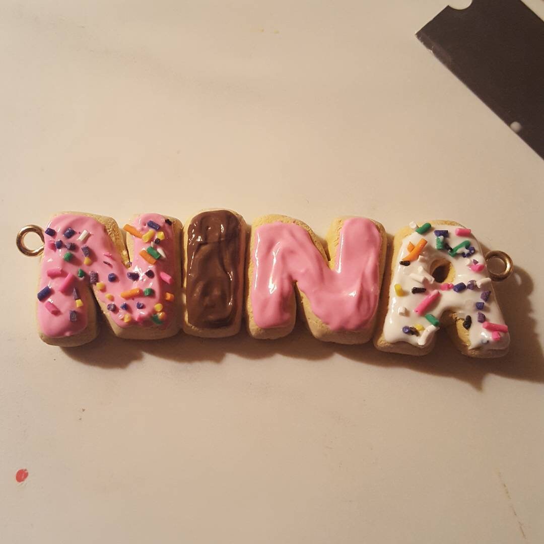 Custom Donut Name Necklace, Polymer Clay Food Jewelry