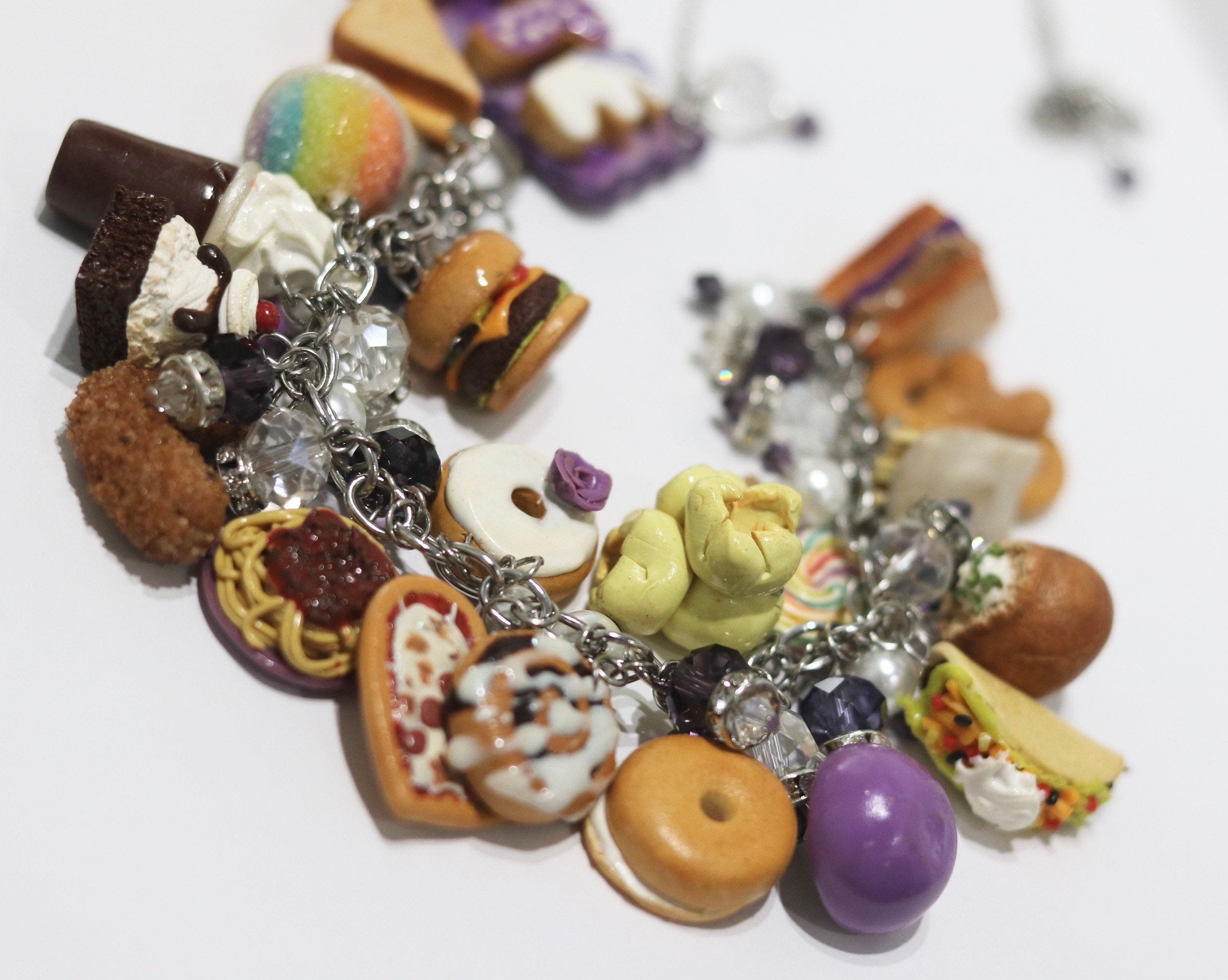 Custom Food Charm Bracelet, Miniature Polymer Clay Jewelry