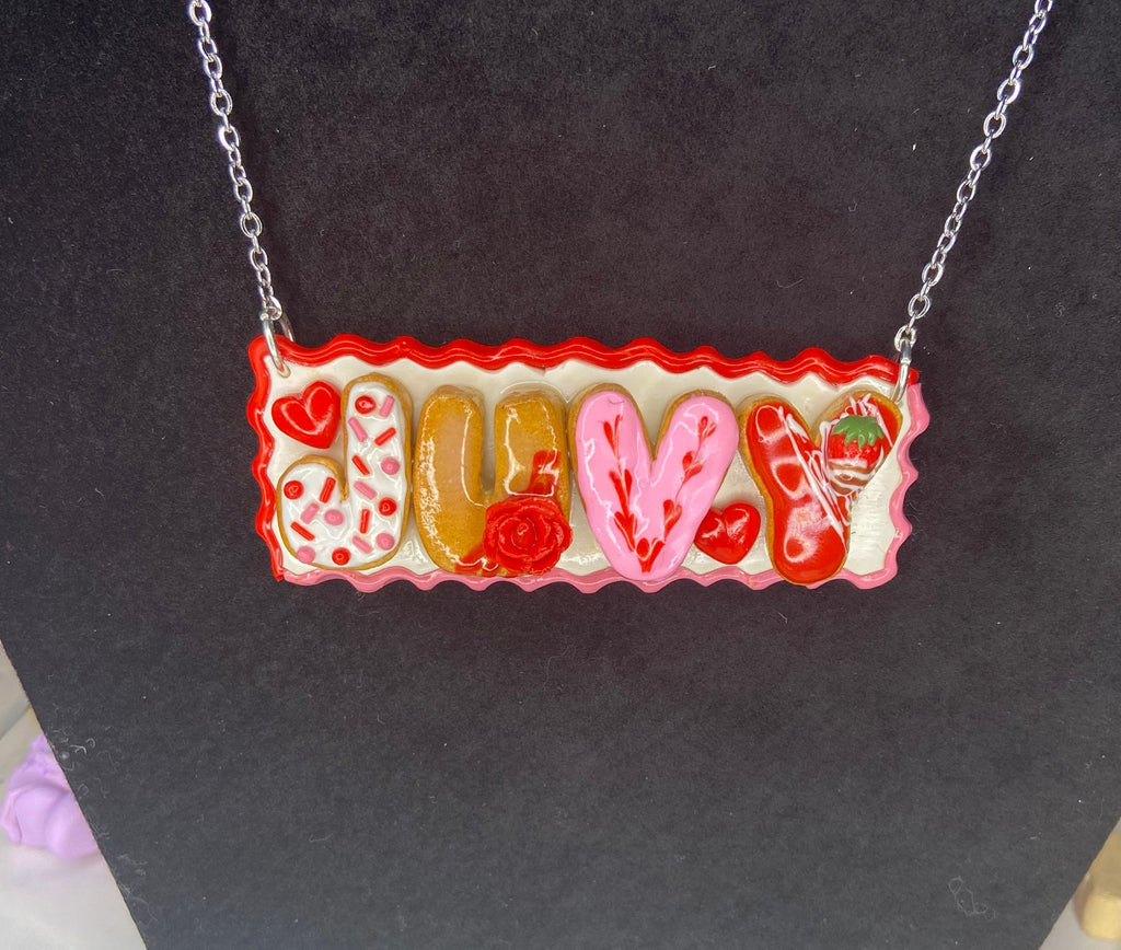 Custom Donut Name Necklace, Polymer Clay Food Jewelry