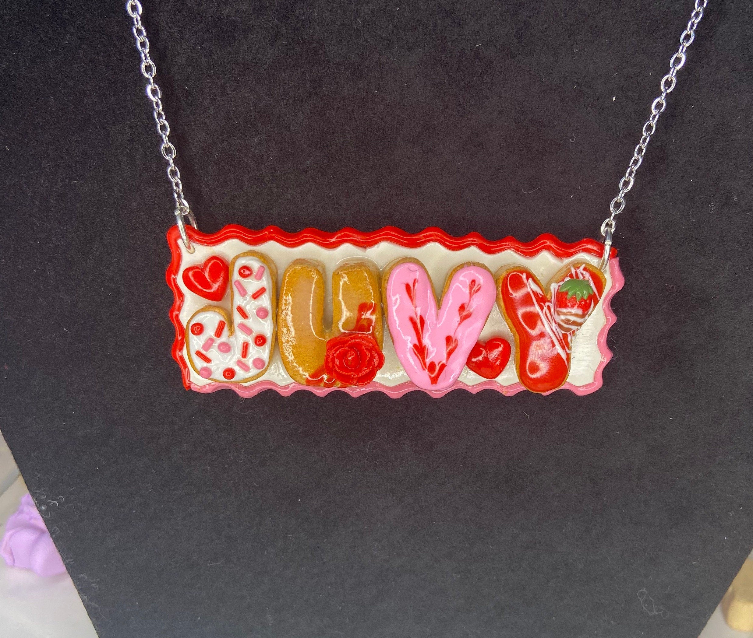 Custom Donut Name Necklace, Polymer Clay Food Jewelry