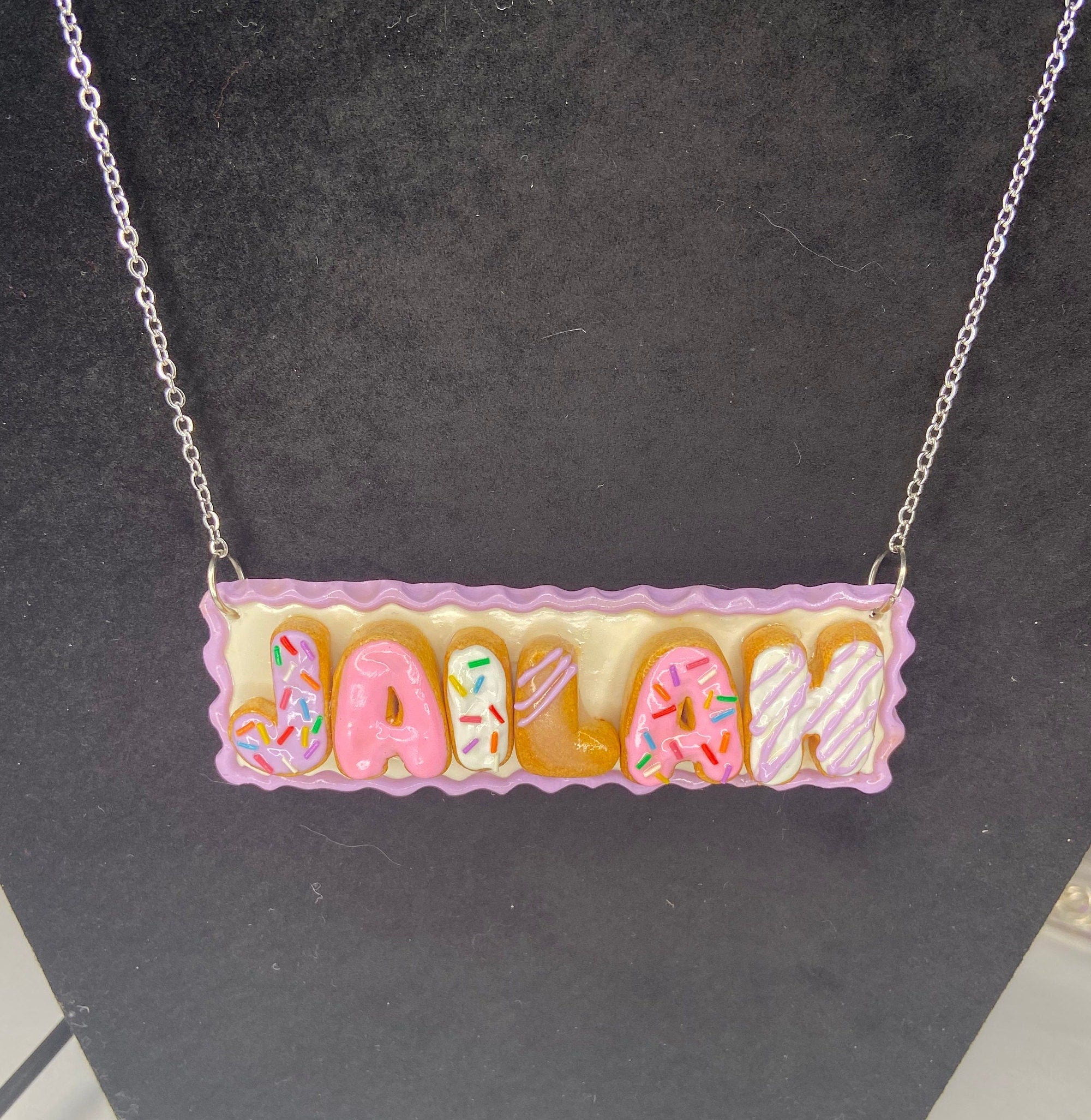 Custom Donut Name Necklace, Polymer Clay Food Jewelry