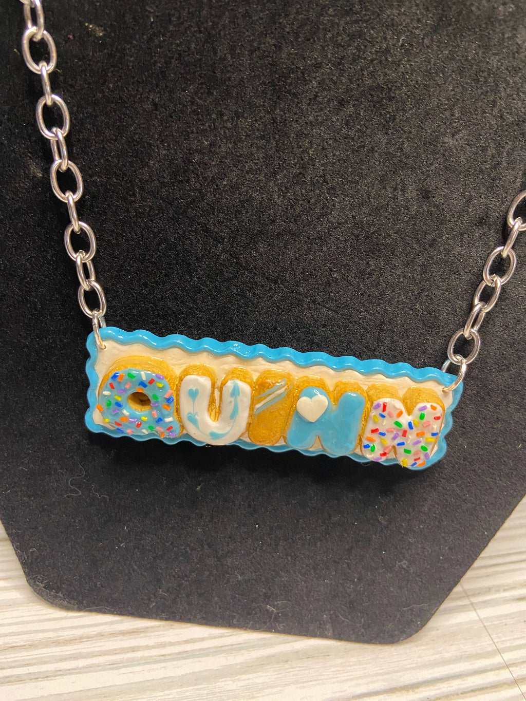 Custom Donut Name Necklace, Polymer Clay Food Jewelry