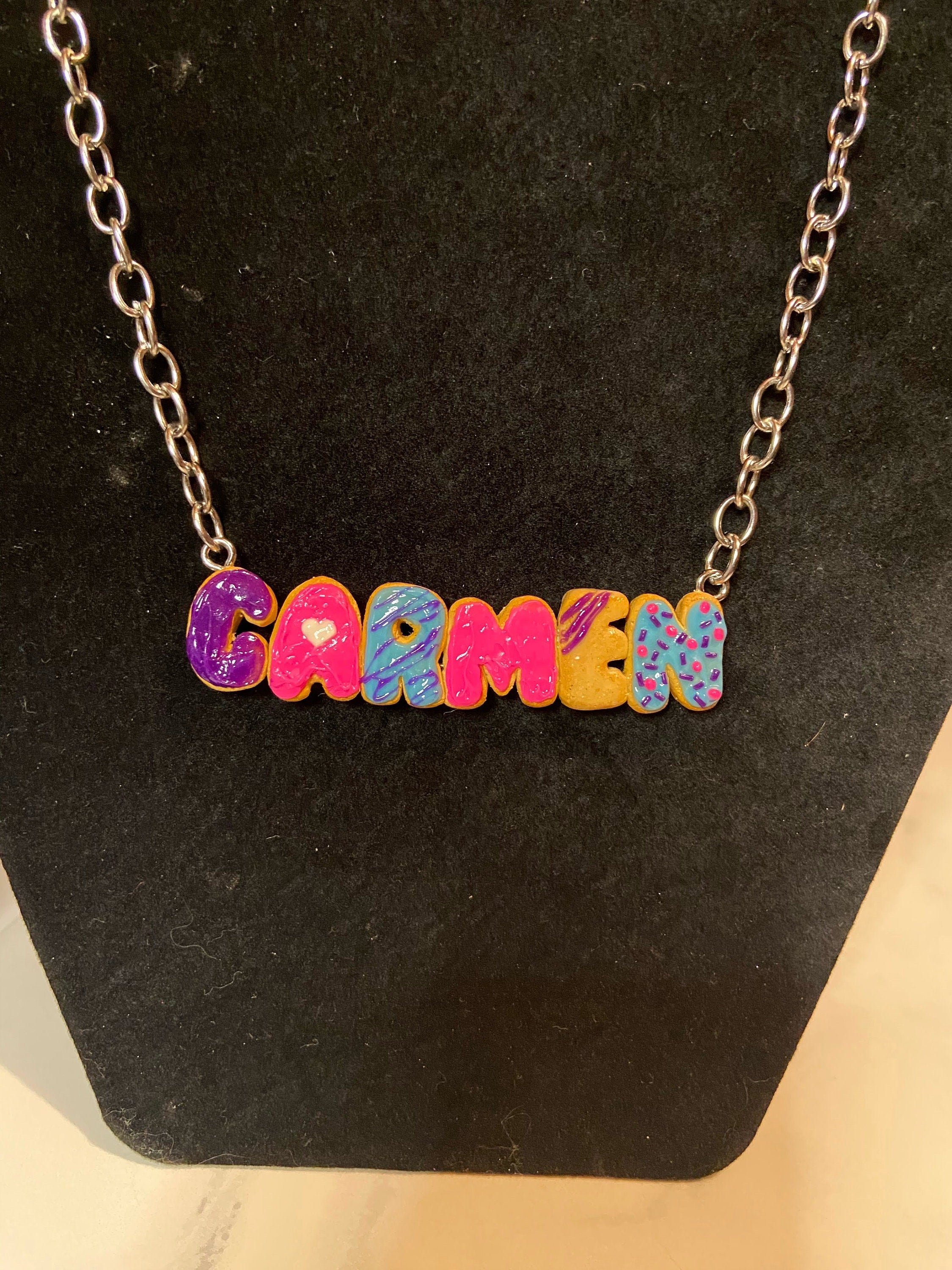 Custom Donut Name Necklace, Polymer Clay Food Jewelry