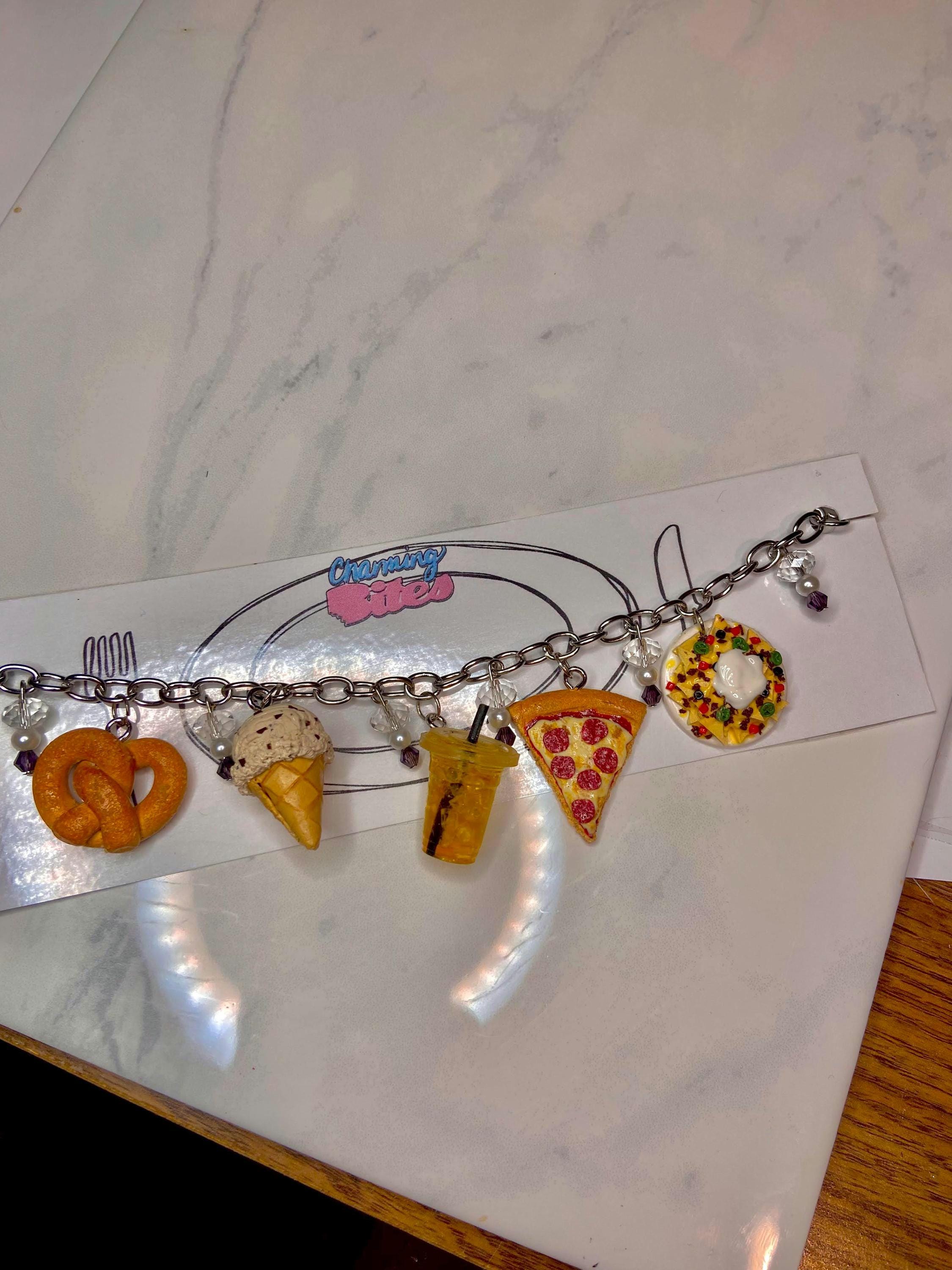 Custom Food Charm Bracelet, Miniature Polymer Clay Jewelry